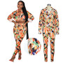 Spring/Summer Knotted Crop Print Turndown Collar Shirt Pants Suit Fall/Winter Women'S Two Piece Set