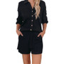 Fall Winter Solid Ribbed Button Turndown Collar Casual Fashion Loungewear Women'S Two Piece Shorts Set