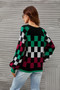 Autumn Women'S V-Neck Plaid Contrast Color Plus Size Knitting Shirt Pullover Sweater
