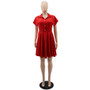 polo collar button up high waist a-line summer short-sleeved dress