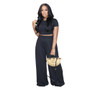 Plus Size Summer Solid Casual Women's Short sleeve top Wide Leg Two-Piece pants Set