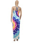 Women's Positioning Print Straps Slit Low Back Sexy Dress