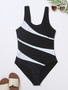 color contrast sexy high waist one piece swimsuit for women