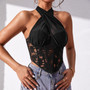 Lacemesh Cross Halter Neck Top Diamond Herringbone Vest