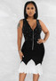 Fashion V Neck Zipper Dress Beaded Patchwork Sexy Bodycon Ruffle Dress