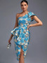 Summer Fashion Sexy Chic Jacquard One Shoulder Short Gown High End Dress