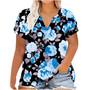 V-Neck Plus Size Ladies Short Sleeve T-Shirt Printed Top