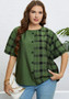 Summer Green Round Neck Plaid Casual Top