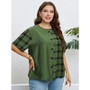 Summer Green Round Neck Plaid Casual Top