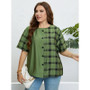 Summer Green Round Neck Plaid Casual Top