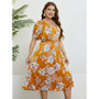 Summer Yellow Print Slim Waist Slim Fit Dress Women