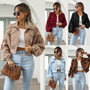 Fall/Winter Casual Turndown Collar Corduroy Jacket Lantern Sleeve Single Breasted Short Women Jacket