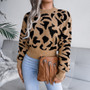 Women'S Fall/Winter Casual Leopard Slim Waist Knitting Short Sweater