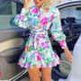 Women'S Fall Floral Printed Long Sleeve Shirt Pleated Dress