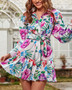 Women'S Fall Floral Printed Long Sleeve Shirt Pleated Dress