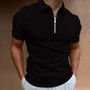 Spring Summer Polo Shirt Zip Stripe Men's Polo T-Shirt