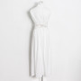 Casual Maxi Dress Summer Simple Stand Collar Sleeveless Cut Out Solid Color Dress