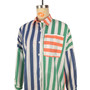 Women's Striped Button Pocket Front Short Back Long Contrast Shirt