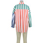 Women's Striped Button Pocket Front Short Back Long Contrast Shirt