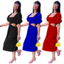 Women's Solid U-Neck Puff Sleeves Open Waist Irregular Dress Long Dress