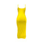 Summer New Women's Dress Sexy Low Back Ruffle Slit Slim Solid Color Strap Dress