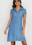 Women Turndown Collar Short Sleeve Button Up Slit Pocket Plus Size Casual Denim Dress