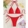 Two Piece Swimsuit Lace-Up Triangle Bikini Sexy Solid Low Back Swimwear