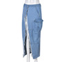 Women's Fashion Style Denim Wash Pocket Slit Tassel Skirt