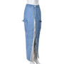 Women's Fashion Style Denim Wash Pocket Slit Tassel Skirt