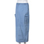 Women's Fashion Style Denim Wash Pocket Slit Tassel Skirt