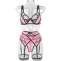 Women's Sexy Lingerie Three-Piece Contrasting Color Patchwork Elastic Mesh Comfortable Tight Fitting Sexy Lingerie