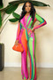 Spring and summer women's clothing Jumpsuit trendy and colorful print V-neck slim-fit long-sleeved Jumpsuit
