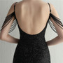 Women Straps Beaded Sequined Strap Sexy Evening Dress