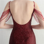 Women Straps Beaded Sequined Strap Sexy Evening Dress