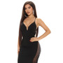 Women Sexy Deep V Beaded Mesh Evening Dress