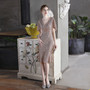 Women Formal Party Evening Gown with Iridescent Sequins