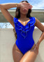 One-Piece Swimsuit Ladies Ruffled V-Neck Solid Color One-Piece Swimsuit