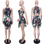 Spring Summer Sleeveless Sexy Low Back Print Jumpsuit