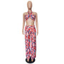 Women's Spring Summer Sexy Strapless Fashion Printed Two-Piece Pants Set