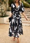 Women V Neck Printed Long Dress