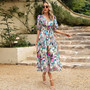 Women V Neck Printed Long Dress