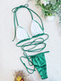 Women Lace-Up Bikini Sexy Swimsuit Low Back Swimwear Solid Color Bikini