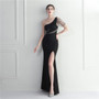 Beaded Bridesmaid Party Gown Sexy One Shoulder Long Evening Dress