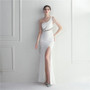 Beaded Bridesmaid Party Gown Sexy One Shoulder Long Evening Dress