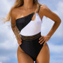 Women's One Shoulder Color Contrast One-Piece Swimsuit Swimsuit Summer Beach Bathing Suit