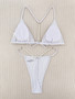 Sexy Two Piece Bikini Set Pearl Chain Solid Color Swimsuit