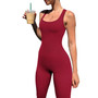 Women's Solid Color Sleeveless Straps Ribbed Square Neck Low Back Butt Lift Slim Sport Jumpsuit