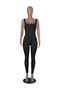 Women's Solid Color Sleeveless Straps Ribbed Square Neck Low Back Butt Lift Slim Sport Jumpsuit