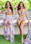 Fashion Flower Printed Wide Leg Pants Bikini Three-Piece Set