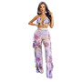 Fashion Flower Printed Wide Leg Pants Bikini Three-Piece Set